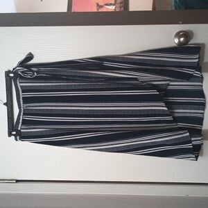 Women's Asymmetrical Vertical Striped Midi Skirt with High Waist